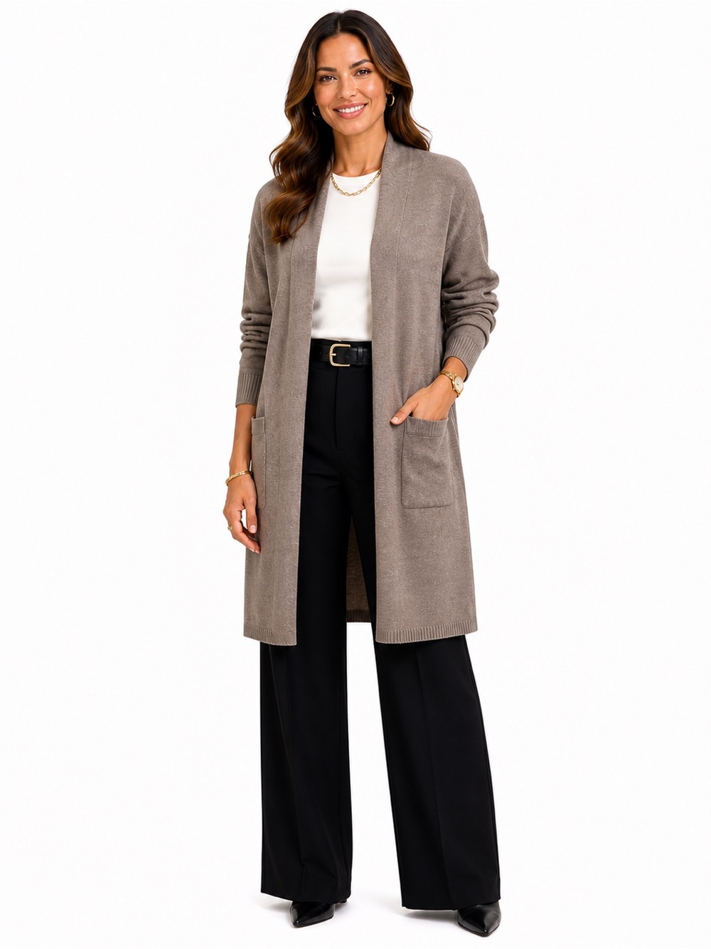 The Limited Taupe Open-Front Long Cardigan